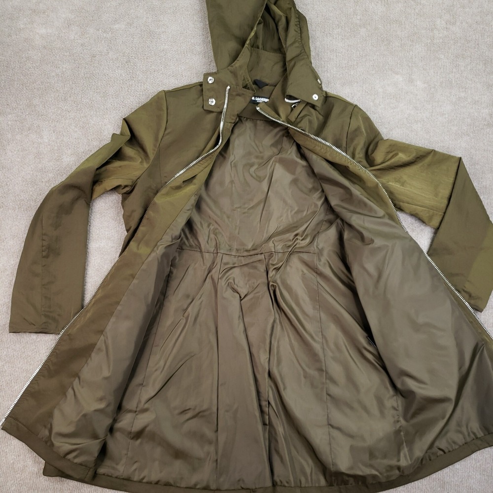 Karl Lagerfeld Jacket Women Size Large Green Hooded Windbreaker Pockets Full Zip - Picture 7 of 11